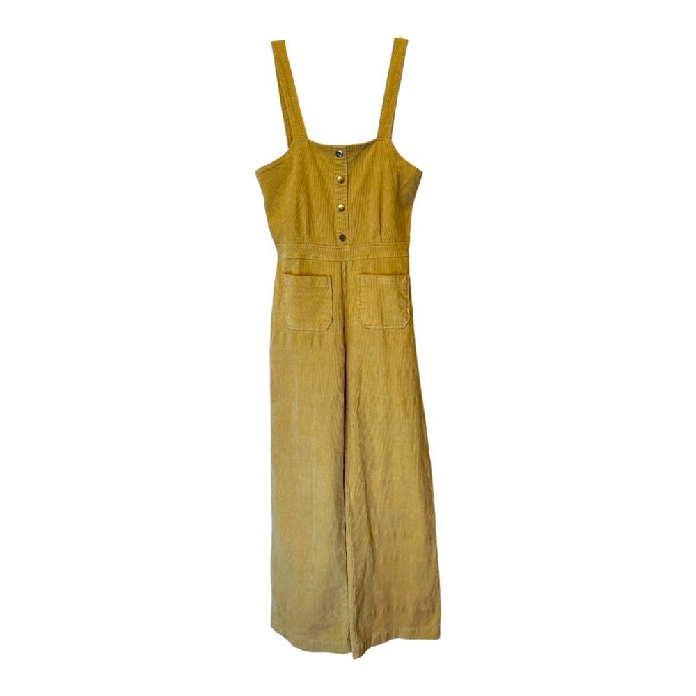 Forever 21 beige stretch corduroy wide leg overalls. Size M